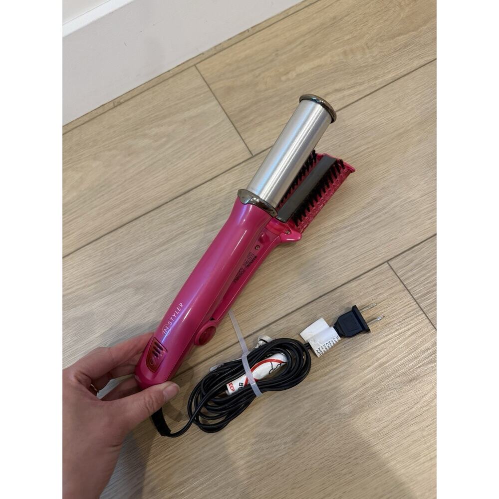 Instyler Rotating IS1001.1 Pink Hot Iron Hair Styler Brush 1.25" Tested Works